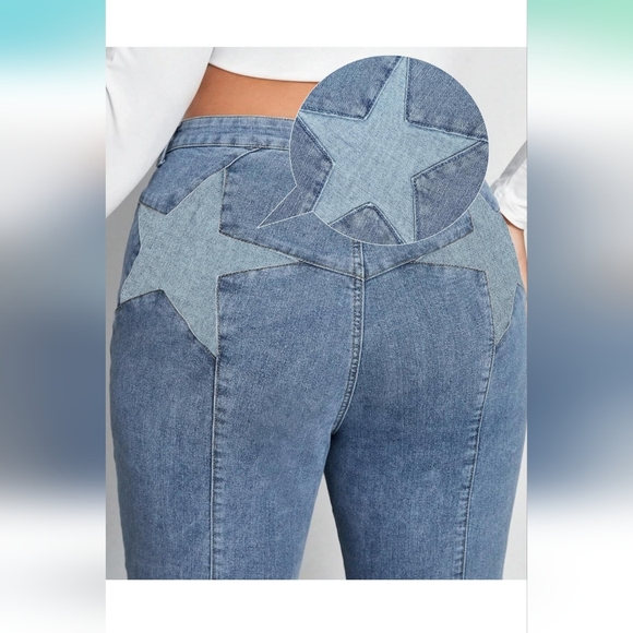 NWOT Back Star Patchwork Flare Jeans Skinny Bell Bottom Raw Hem Denim Pants - Picture 1 of 7